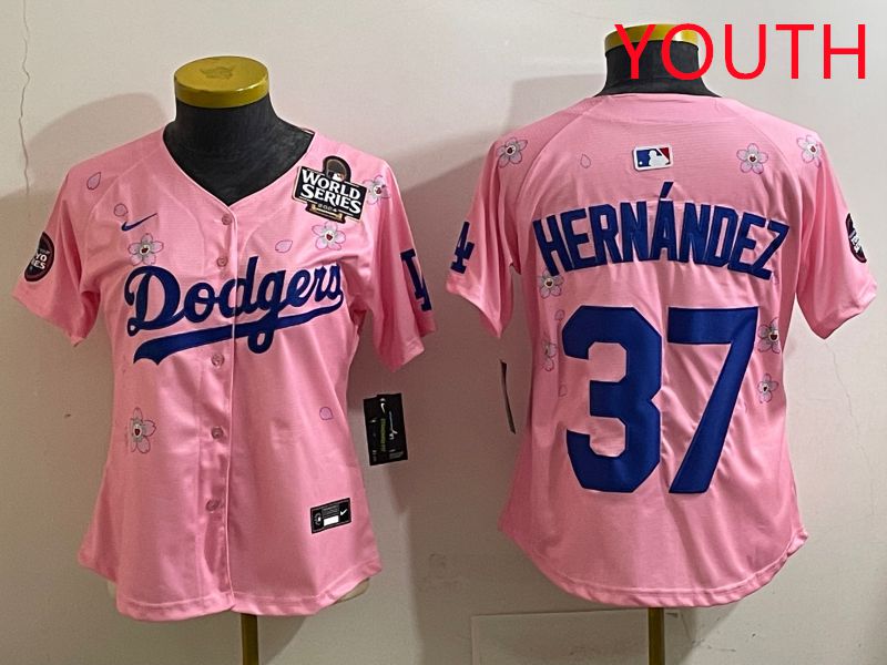 Youth Los Angeles Dodgers #37 Hernandz Pink Sakura Edition 2025 Nike MLB Jersey style 37->youth mlb jersey->Youth Jersey